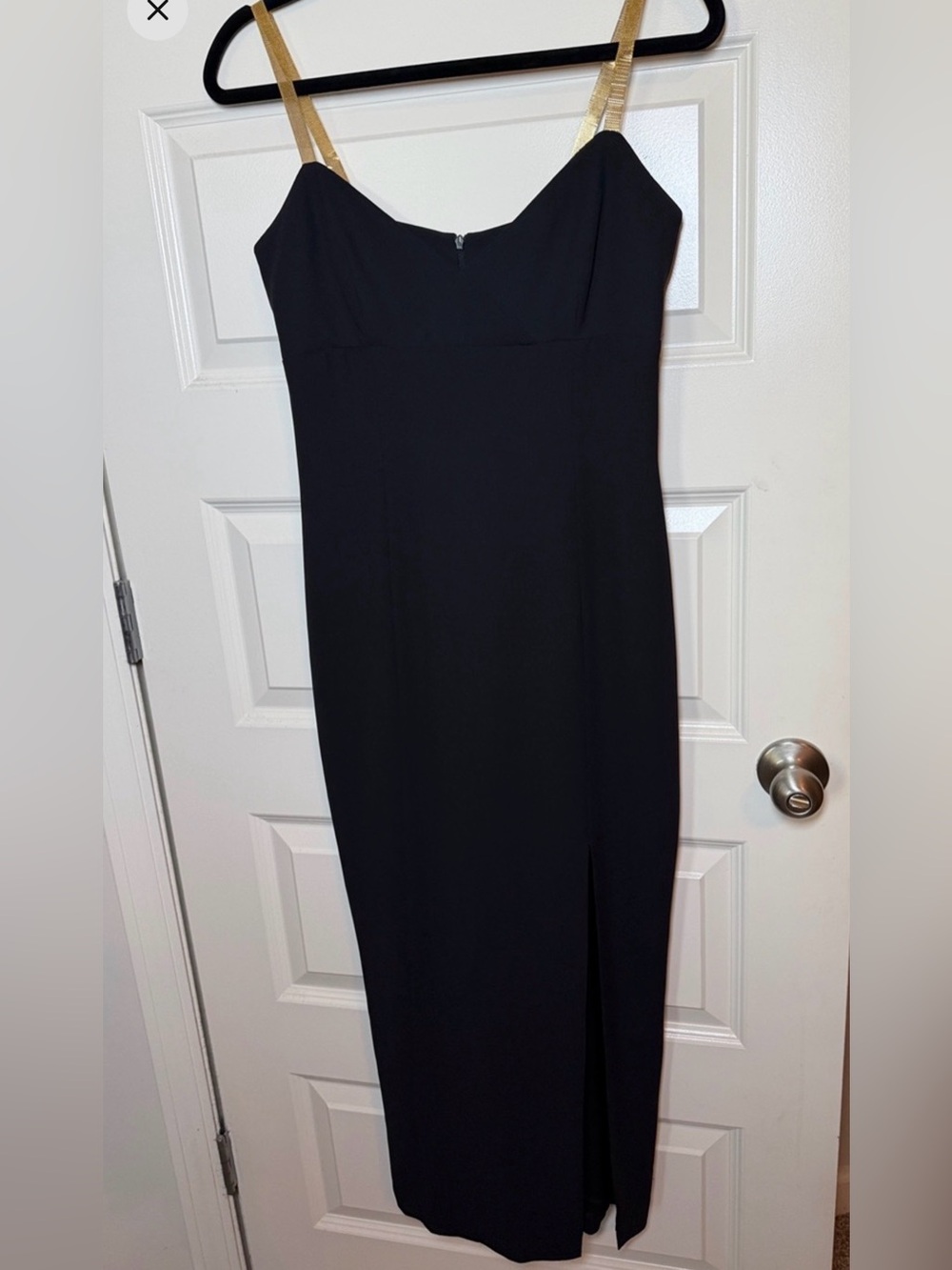 Laundry By Shelli Segal NWOT Black Midi Dress with Gold Straps